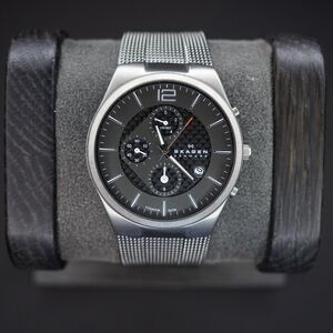 Skagen Men 906XLTTM Chronograph Silver Milanese Band Quartz 41mm Watch 8 3/4"